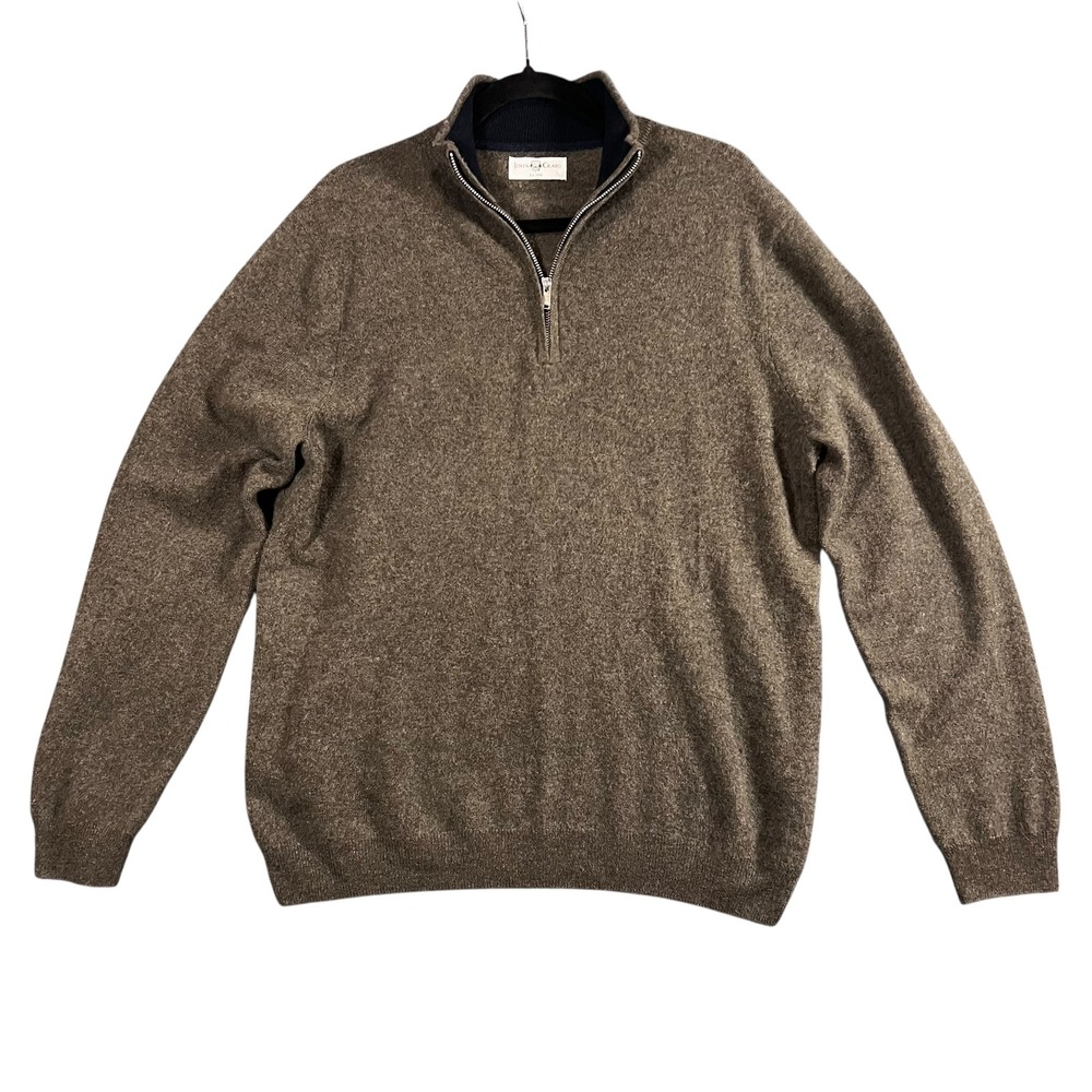 John Craig‎ Mens Brown 100% Cashmere Quarter Zip Sweater Mock Neck Size Large